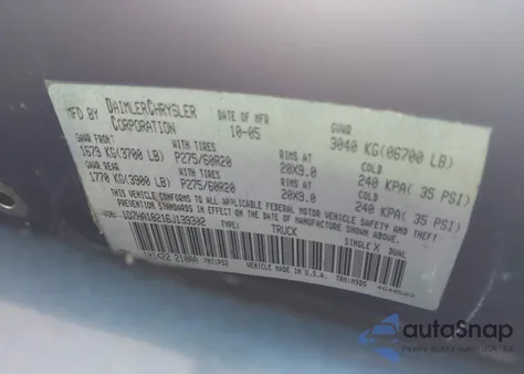 2006 Dodge Ram 1500 Slt from USA, damaged, VIN 1D7HA18216J139302